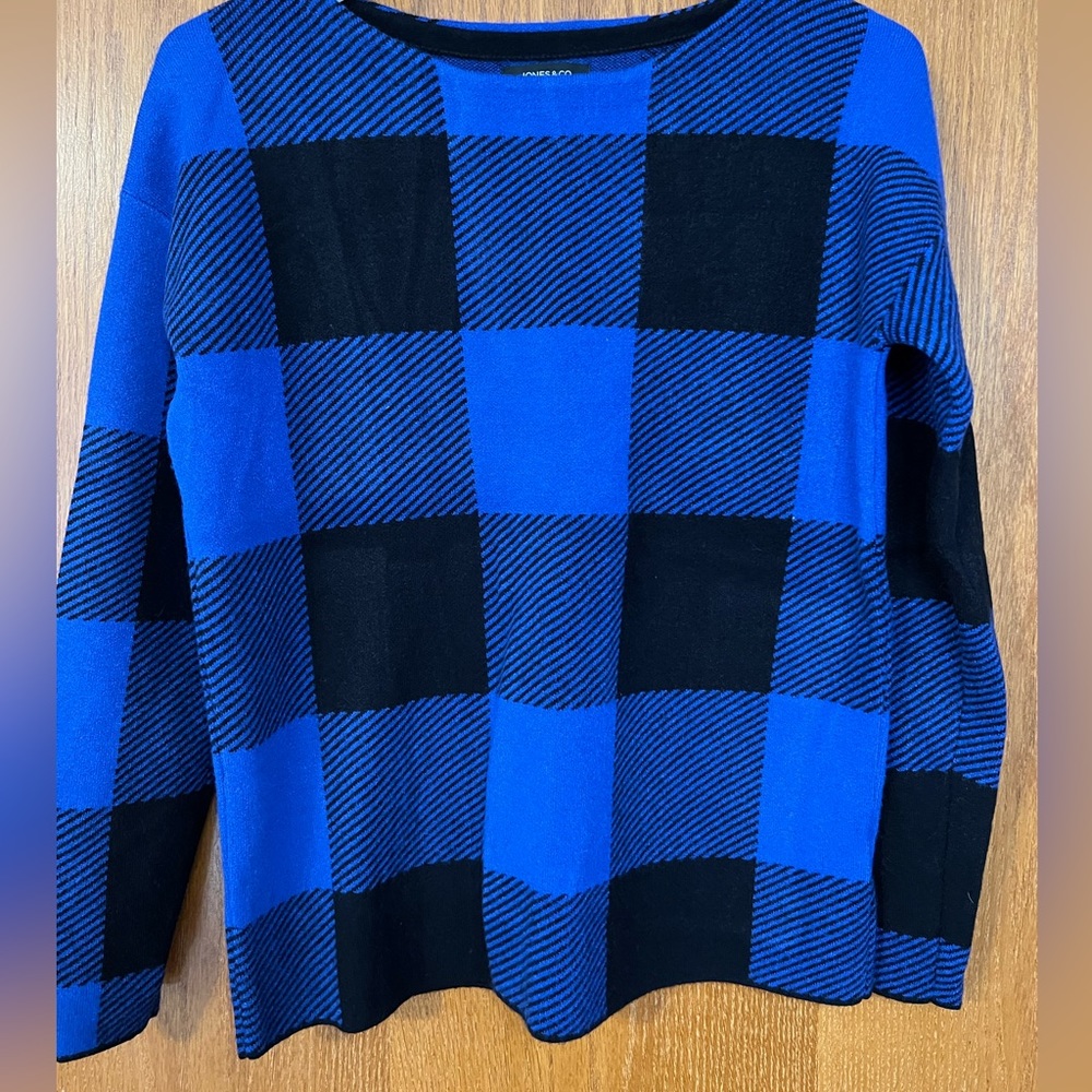 Jones And Co, Jones‎ New York Sweater Blue And Black Check Pull Over